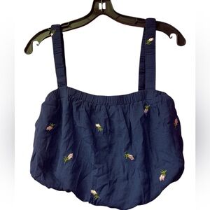 Navy Blue Embroidered Women's Top
